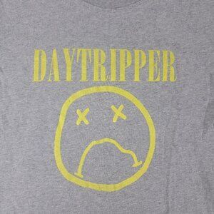 Daytripper Men's Gray Short Sleeve T Shirt Unhappy Face Cotton Size L